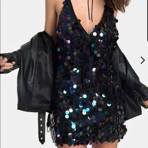 Motel Rocks Finn Slip Dress in Black Opal Sequin